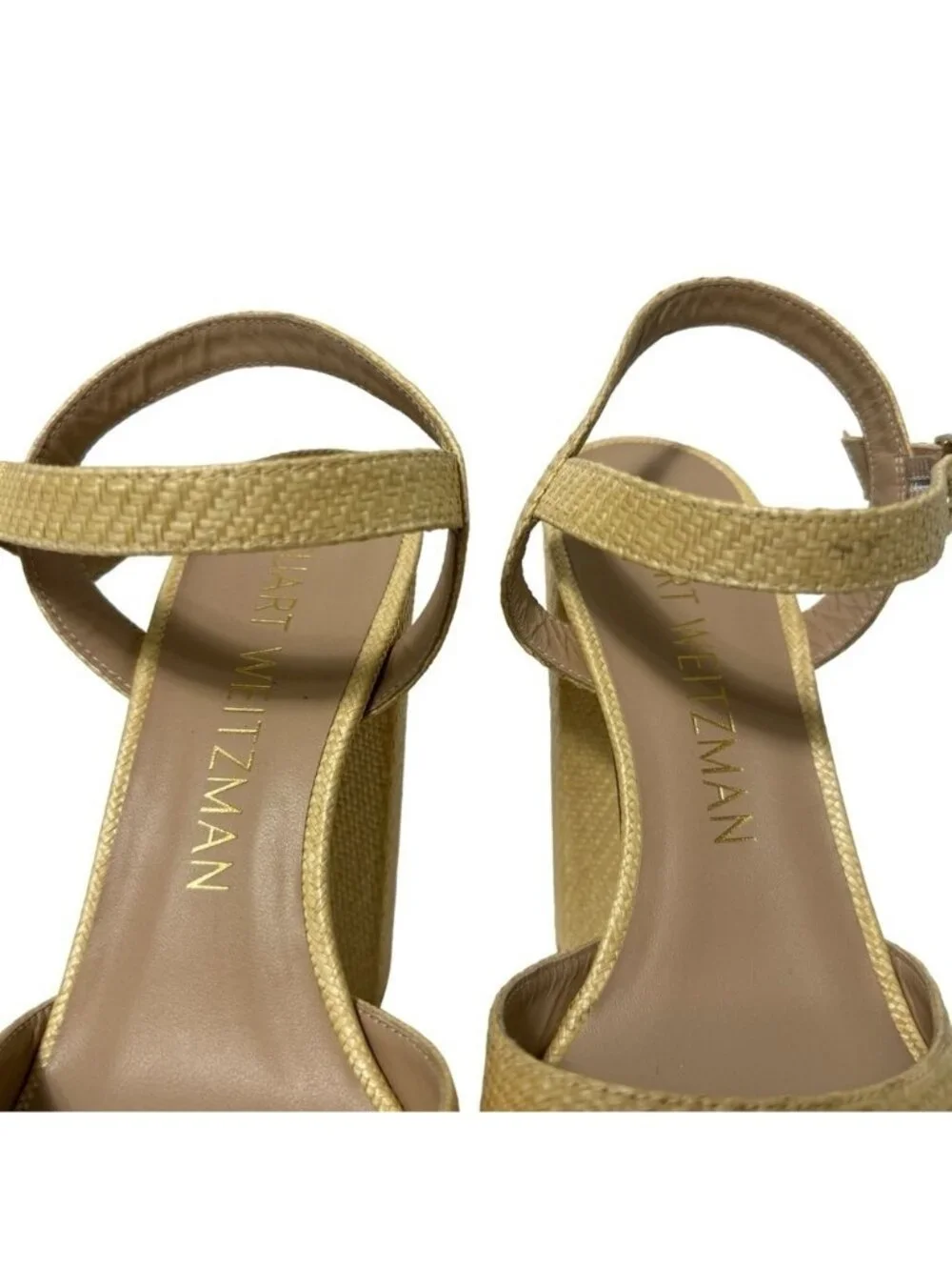 NWT Stuart Weitzman Ryder 95 Tan Platform Sandal Wheat Textured Rafia Size 10